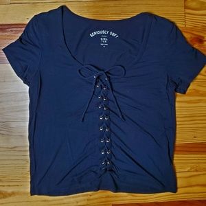 🍕 American Eagle Black Lace-up Crop Top